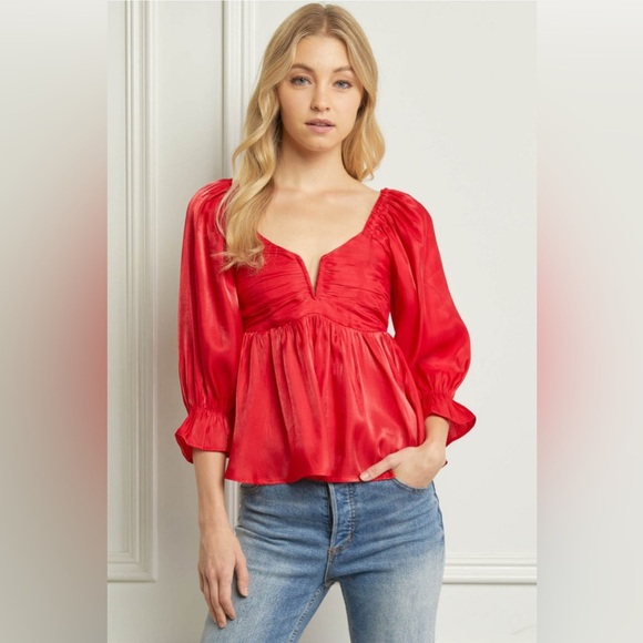 Entro Red Iridescent Babydoll 3/4 Sleeves Top Size Medium - Picture 1 of 11
